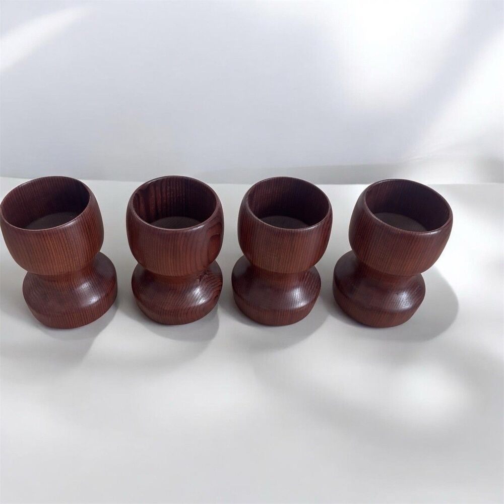 Vtg Mid Century Modern Wooden Wine Goblets Set 4 Teak Pine Chalice Cup MCM 4"
